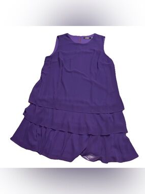 Lauren Ralph Lauren Size 16 Purple Chiffon Mini Dress Ruffled Shift Layered